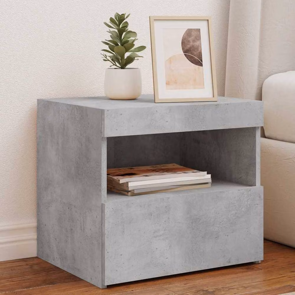Berkfield Home Beautiful Bedside Cabinets with Integrated LED Lights, Set of 2, Concrete Grey, W/D/H: 50 x 40 x 45 cm – 2