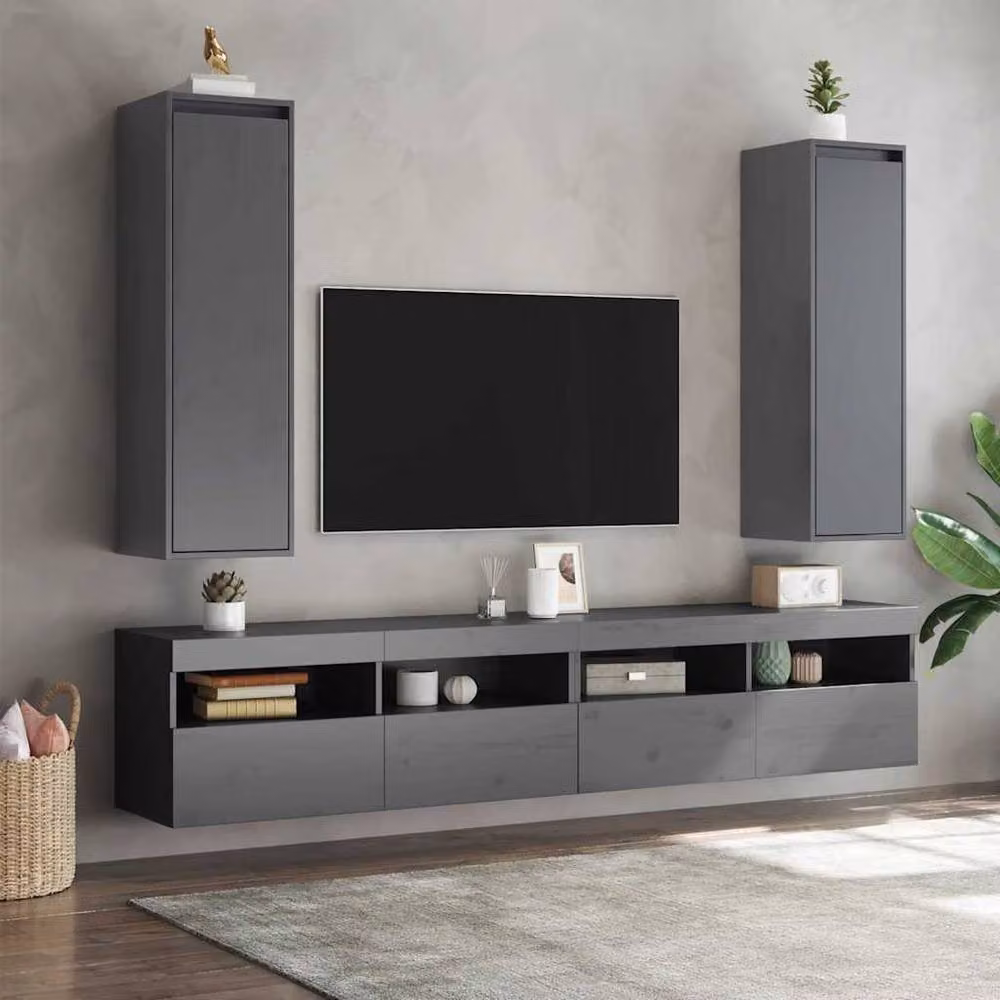 Berkfield Home Wall Cabinets, 2 Piece Set in Grey Solid Pinewood, W/D/H: 30 x 30 x 100 cm – 3