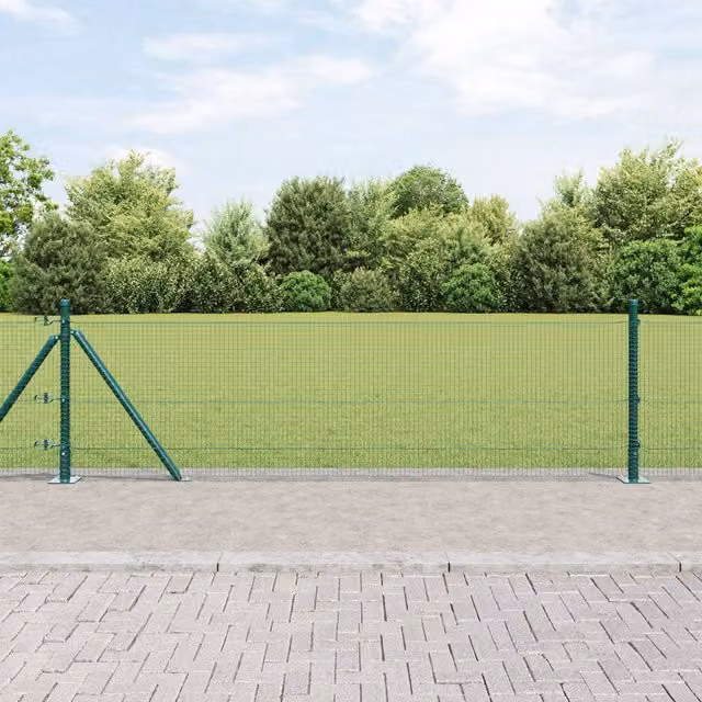 Berkfield Home Green Steel Welded Wire Fence with 13 Flanged Posts, W: 0.4 m, L: 25 m