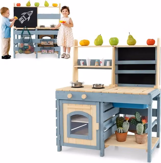 Costway 2-in-1 Outdoor Mud Kitchen in Blue