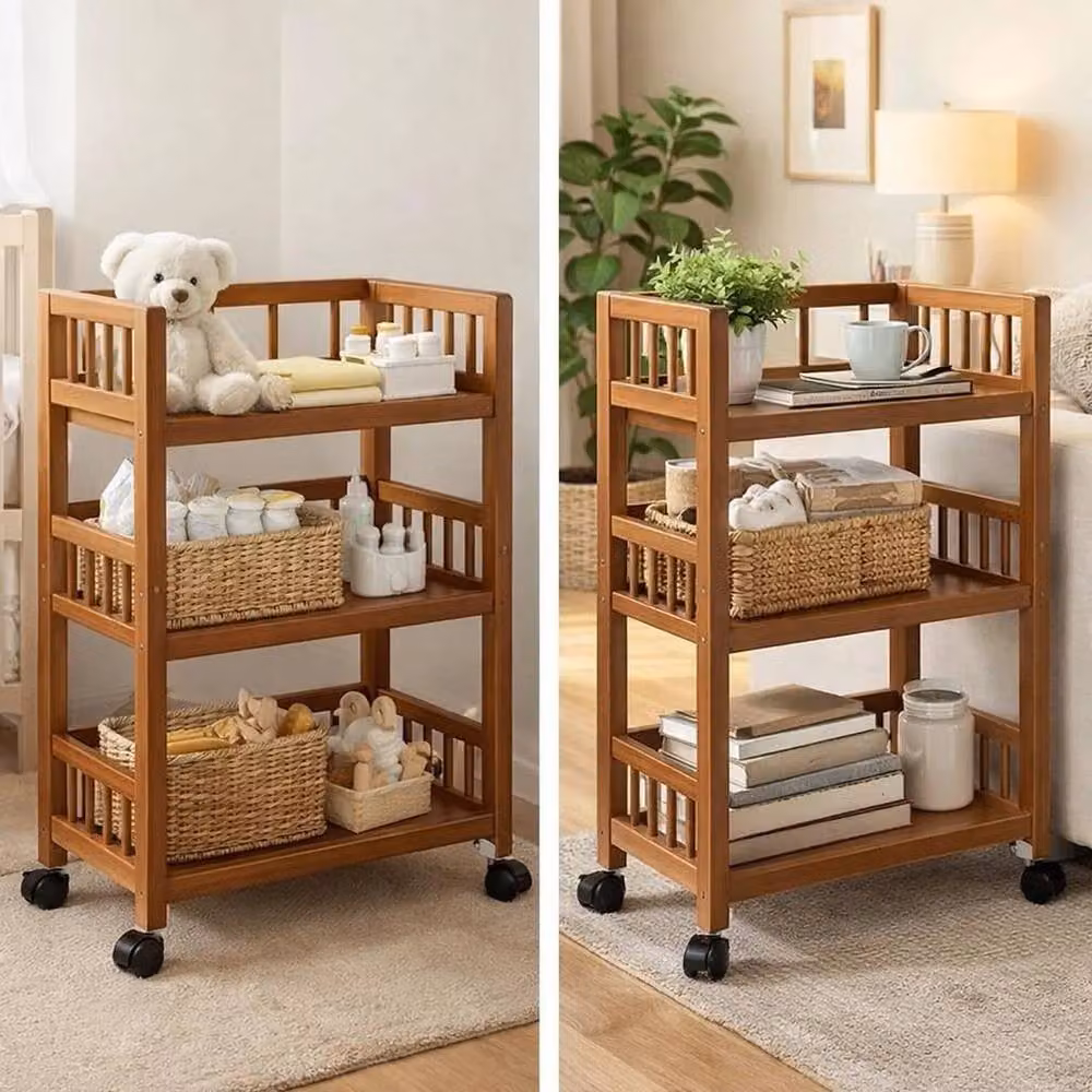 Havendro 3-Tier Bamboo Rolling Kitchen Storage Cart with Wheels, Brown – 3