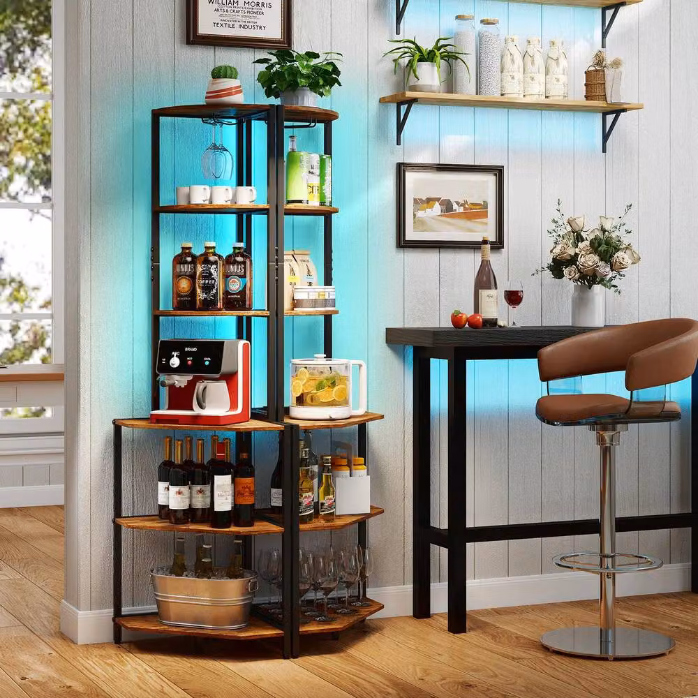 Costway Wooden Corner Shelf with Storage Shelves in Brown – 4