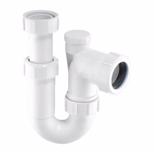 McAlpine ASA10V White 75mm Adjustable Inlet Tubular Swivel Anti-Syphon P Trap with 1 1/4 inch Universal Outlet