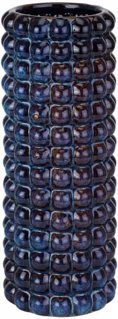 KDMK Seville Collection Indigo Bubble Ceramic Umbrella Stand in Blue with Glossy Geometric Finish