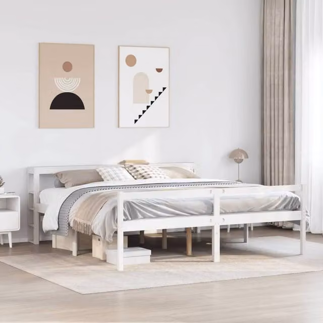 Berkfield Home Senior Bed with Headboard and Bedside Shelf in White, W/D/H: 200 x 200 cm – 1
