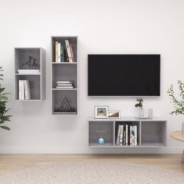 Berkfield Home 3 Piece Modern Wall Mounted TV Cabinet Set in Concrete Grey MDF