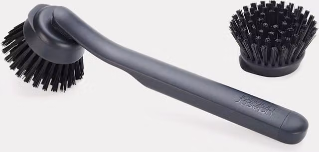 Joseph Joseph Round Dish Brush with Scraper and Replacement Head in Black