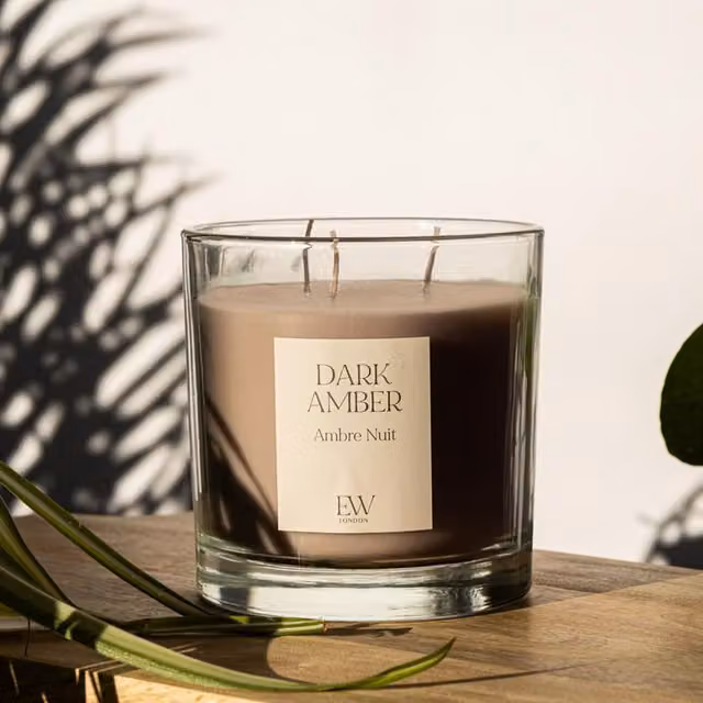 Marco Paul Dark Amber Scented Candle, Large 3 Wick, Brown Glass