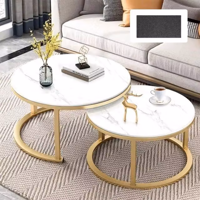 FORGEVIO Set of 2 Round Nesting Coffee Tables in White Marble Effect