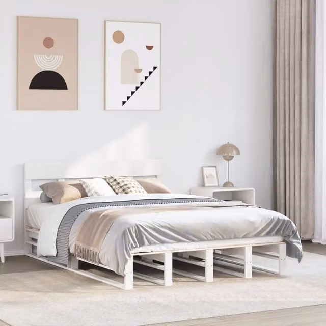 Berkfield Home White Solid Wood Pine Bed Frame W/D/H: 140 x 200 cm