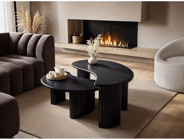 Solace+Co Clio Modern Black Coffee Table Set with Nested Tops – 1