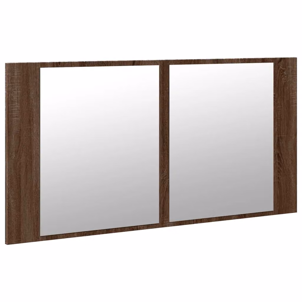 Berkfield Home LED Bathroom Mirror Cabinet in Brown Oak, W: 90 cm, D: 12 cm, H: 45 cm – 4