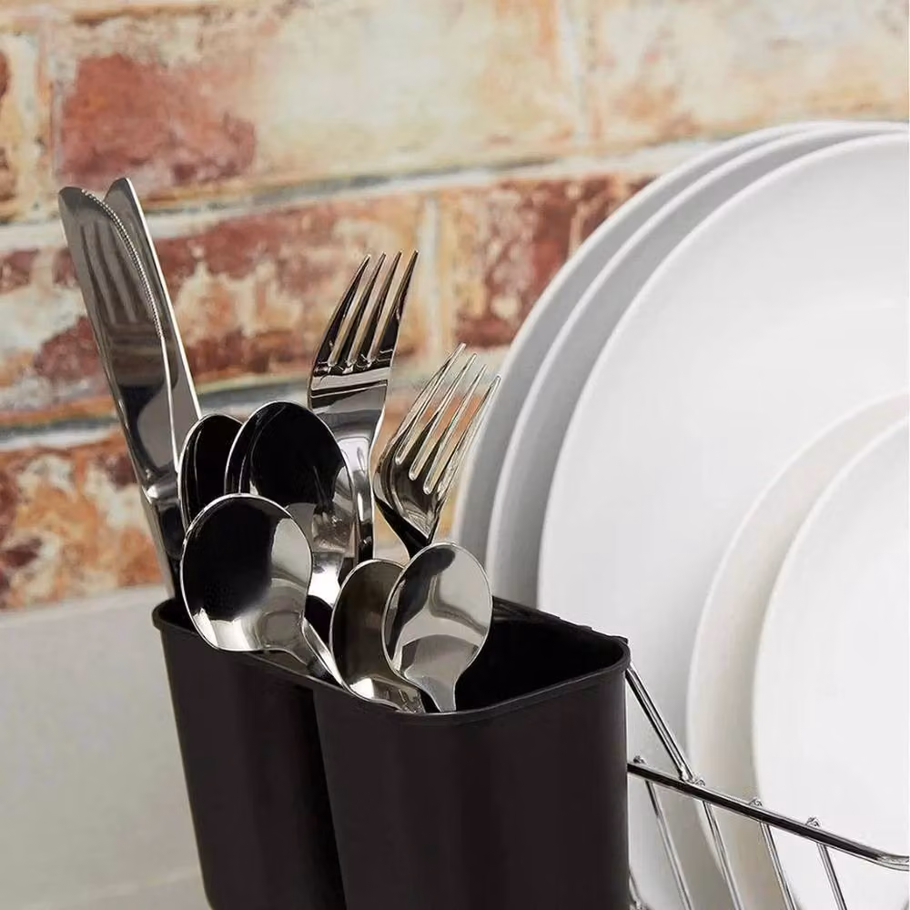 VOGREX Black Freestanding Kitchen Sink Dish Drying Rack with Cutlery Holder and Drip Tray – 3