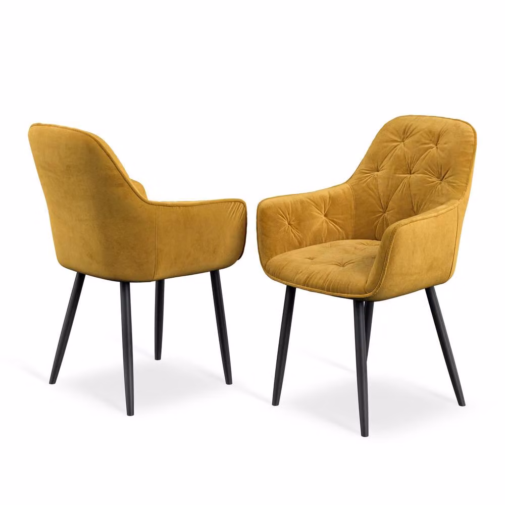 More4Homes Arlo Black Round Dining Table and Anika Mustard Velvet Dining Chairs Set of 4, W: 120 cm, H: 75 cm – 3
