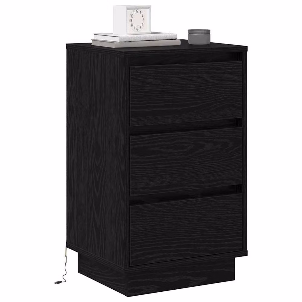 Berkfield Home Modern Black Oak Bedside Cabinet with Integrated LED Lighting, W/D/H: 39 x 34.5 x 65 cm – 3