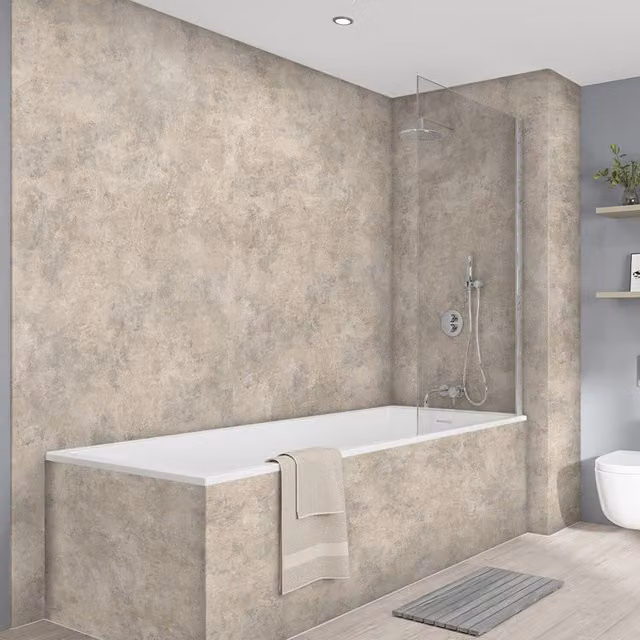 Wetwall Elite Double Post Formed Treviso Stone Look Shower Panel in Beige