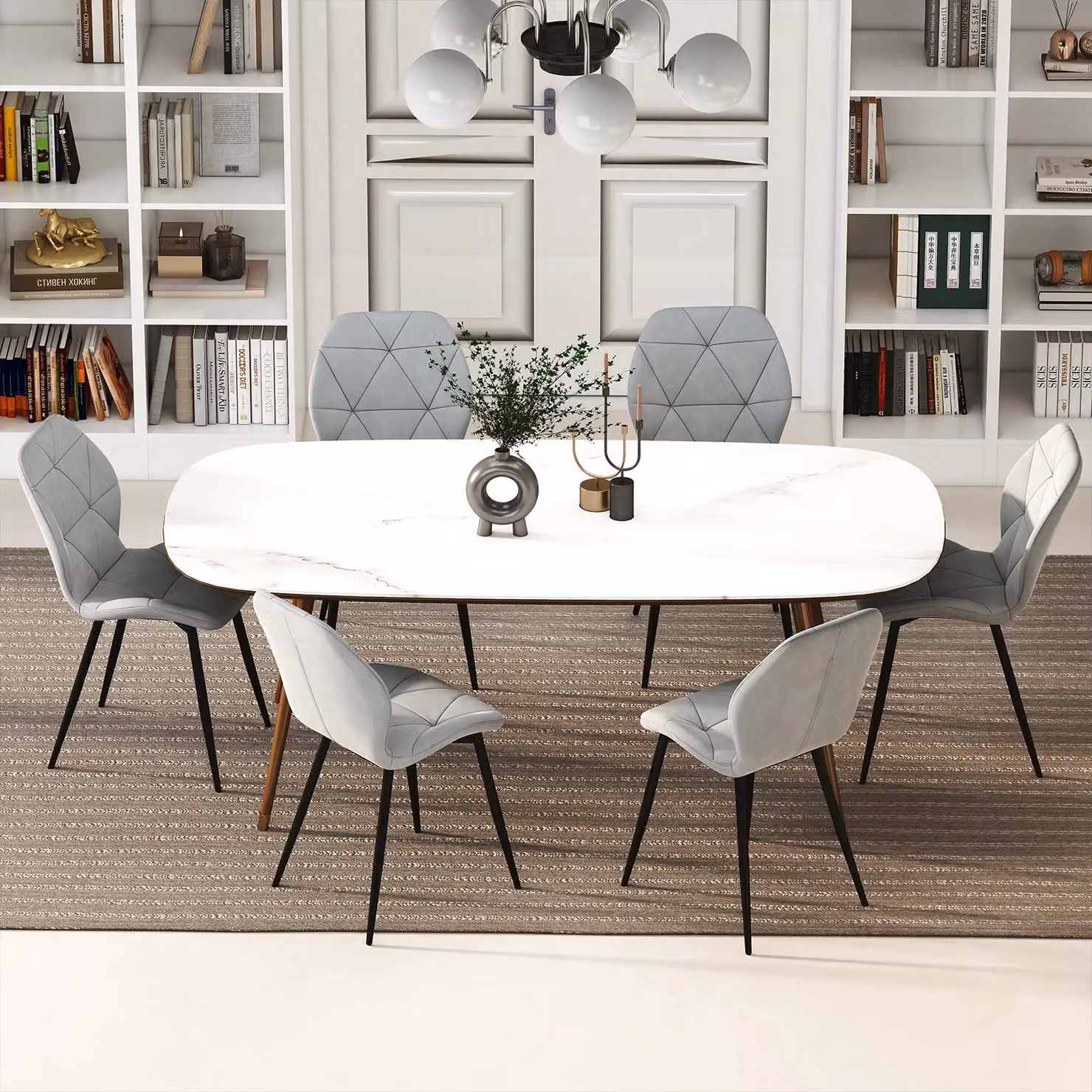 Gymax Set of 4 Modern Upholstered Dining Chairs in Grey – 2