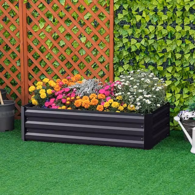 Livingandhome Galvanised Steel Raised Garden Bed for Ornamental, Herb and Vegetable Gardens in Carbon Black