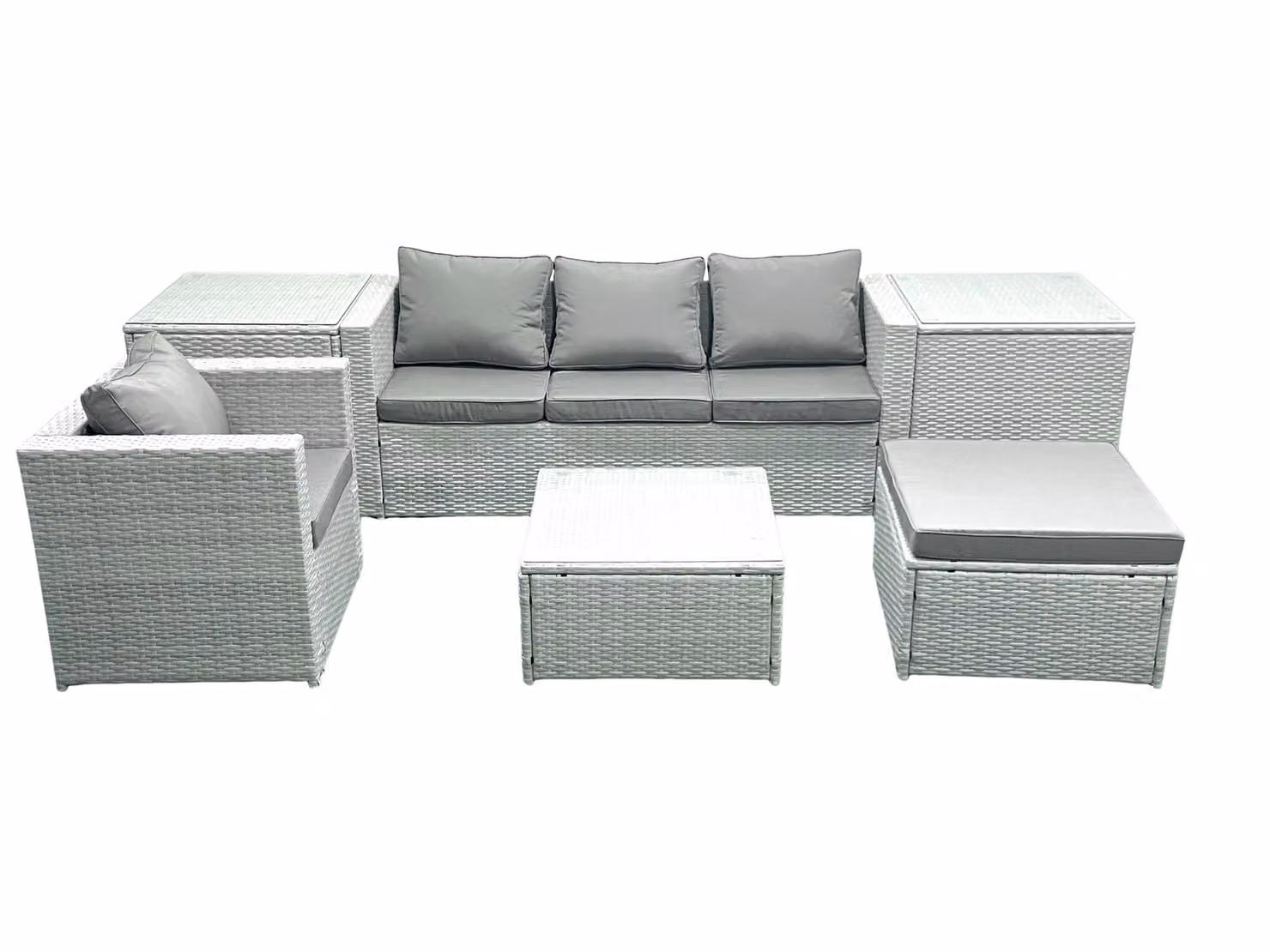 Fimous Garden 5 Seater Rattan Outdoor Furniture Set in Grey with 3 Seater Sofa, Armchair, Ottoman and Coffee Table – 2