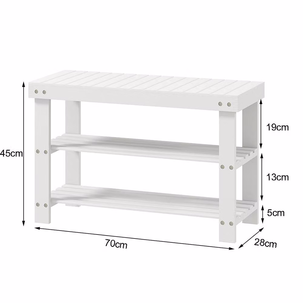 ERGOVEXA White Bamboo Shoe Storage Bench with 2 Shelves – 2