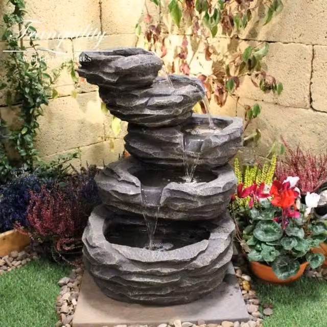 Tranquility 5 Tier Mini Stone Effect Cascade Water Feature, Grey