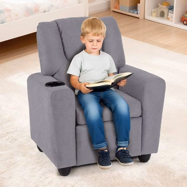 CASART Kids Adjustable Recliner Lounge Chair in Grey with Armrests and Solid Wood Frame – 1