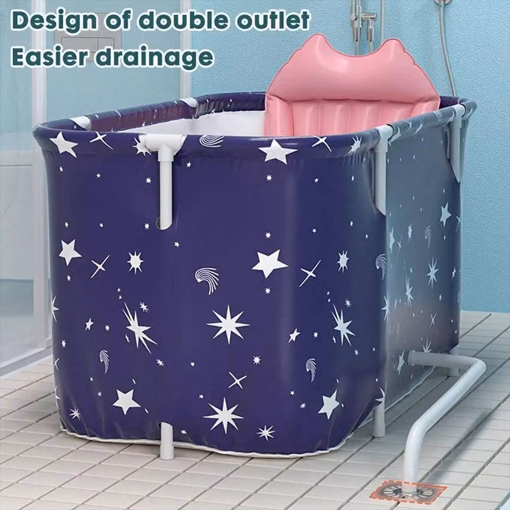 FLAVORA Foldable Free Standing Rectangular Adult Bath Tub in Blue, W: 140 cm, D: 55 cm, H: 55 cm – 4
