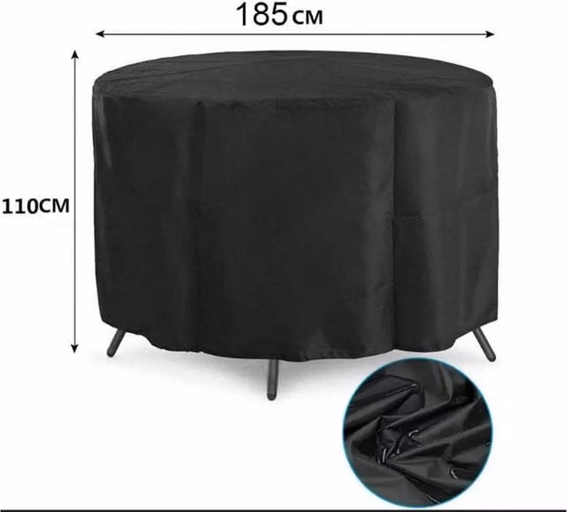 NESTLUNE Heavy Duty Waterproof Round Furniture Cover, Black, Diameter: 185 cm