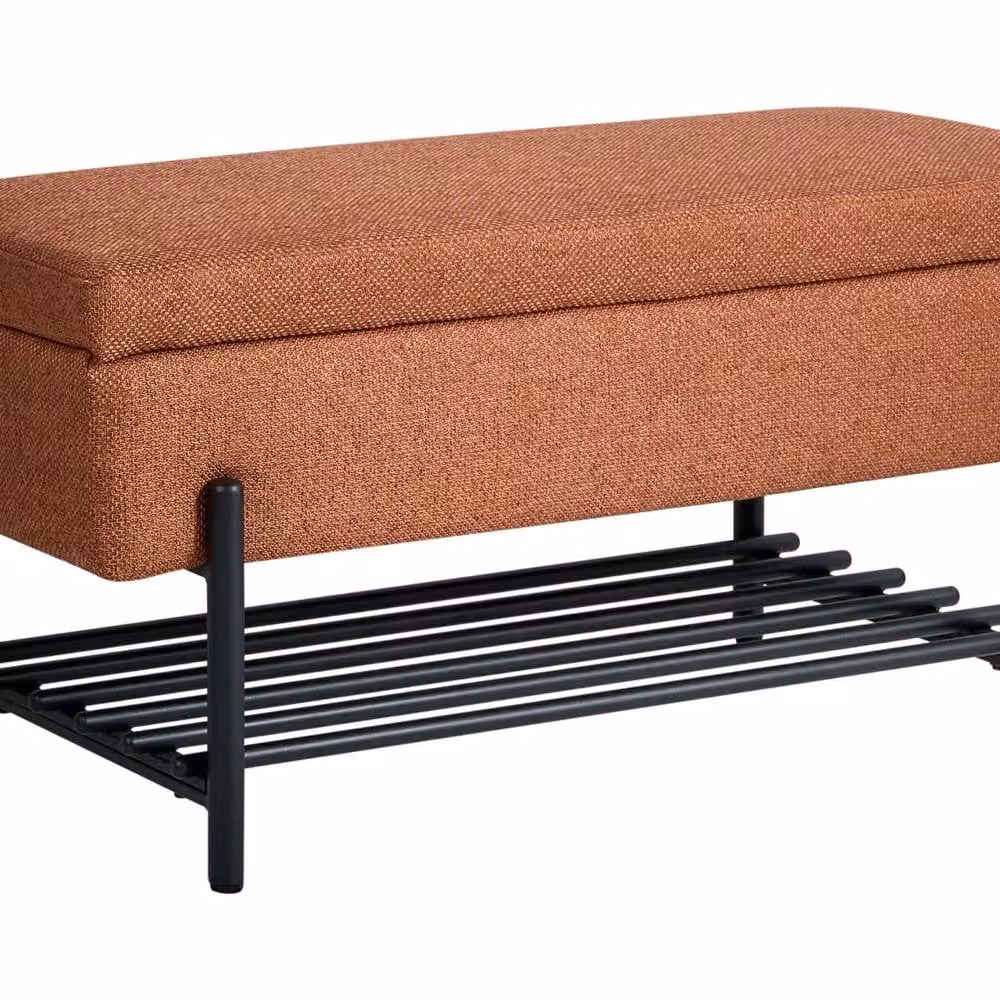 Wyld and Coco Mid-Century Brown Fabric Lift-Top Storage Bench with Built-In Shoe Rack – 2