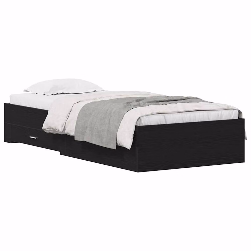 Berkfield Home Modern Black Oak Bed Frame with Drawers, W/D/H: 100 x 200 x 32 cm – 3
