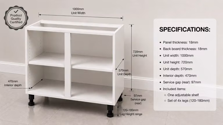 Cheap Furniture Warehouse White Matt MDF Kitchen Base Unit with Internal Shelves, W/D/H: 100 x 57 x 72 cm