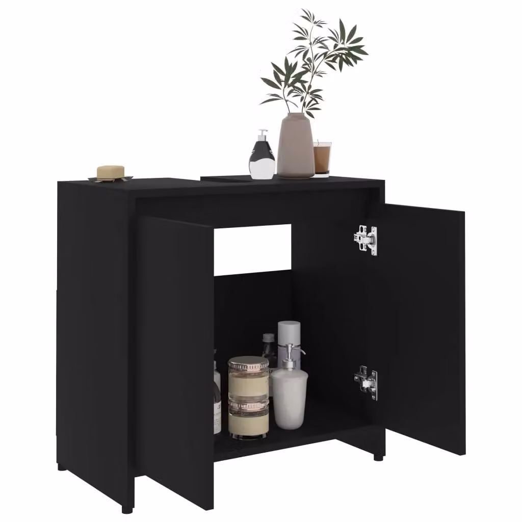 Berkfield Home Modern Black Bathroom Cabinet with Hinged Doors and Internal Shelves, W: 60 cm, D: 33 cm, H: 61 cm – 3