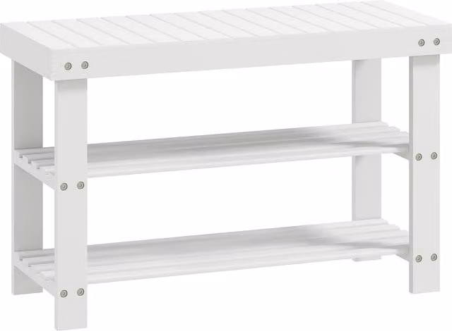 HOMCOM 3-Tier Bamboo Shoe Storage Bench in White – 1