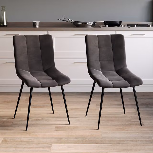 Vida Designs Set of 2 Modern Grey Velvet Upholstered Dining Chairs