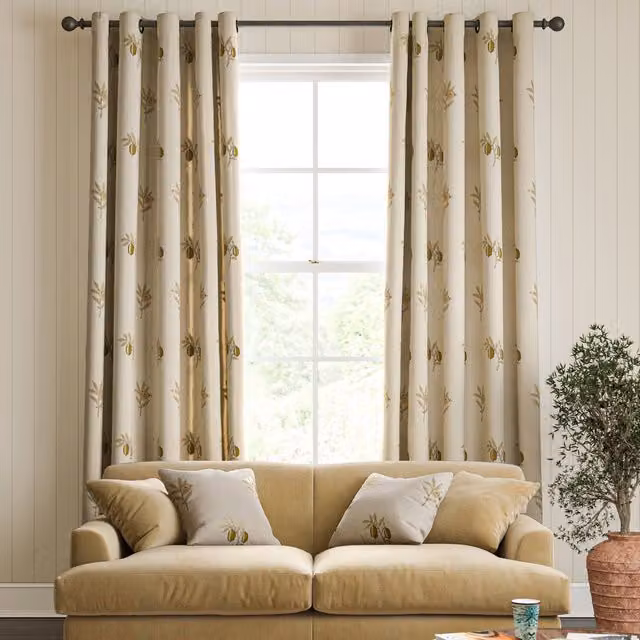 William Morris Fruit Embroidery Made To Measure Blackout Curtains in Honey with Orange and Beige Floral Patterns