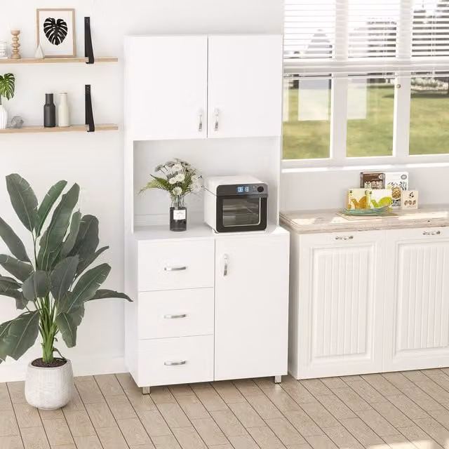 HOMCOM Tall Free Standing Kitchen Pantry Cabinet in White