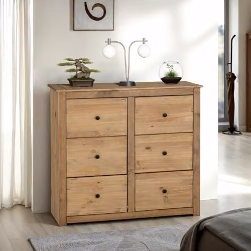 Seconique Panama 6 Drawer Chest of Drawers in Waxed Pine, Brown and Black – 2