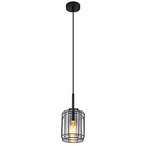 Globo Lighting Kammi 15559H Pendant Light, Black Matte Metal with Smoke Glass, H 120 cm x W 13 cm x D 13 cm