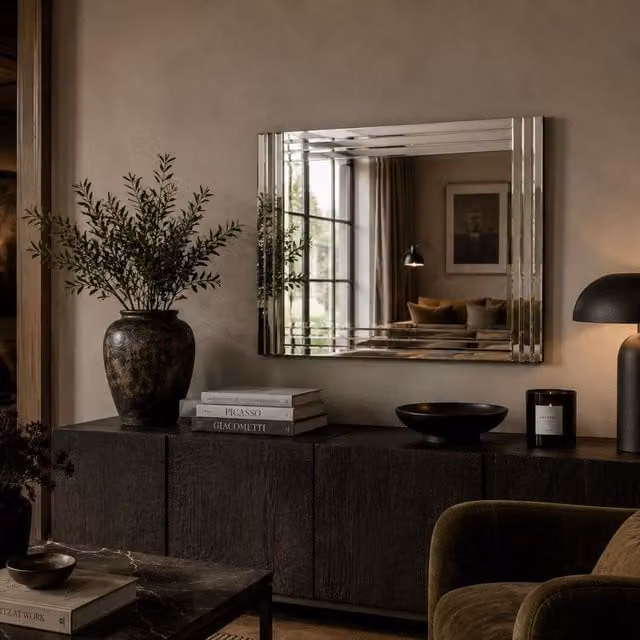 Yearn Triple Surround Rectangular Wall Mirror in Black and Transparent, W: 120 cm, H: 80 cm