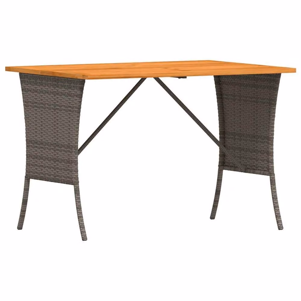 Berkfield Home Grey Poly Rattan Garden Table with Oiled Acacia Wood Top W/D/H: 105 x 75 x 72 cm – 2