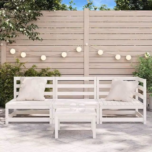 Berkfield Home 3-Seater Garden Sofa in White Solid Pine Wood