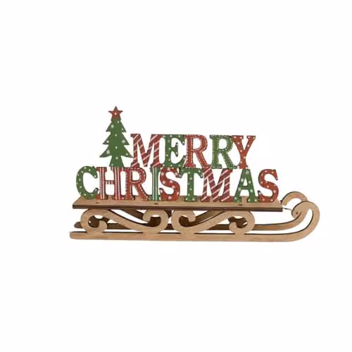Melody Maison Rustic Wooden Merry Christmas Sleigh Sign in Red and Green, H: 28.0 cm, W: 15.0 cm, D: 5.5 cm – 4