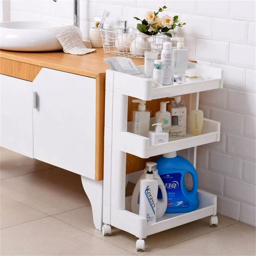 VOGREX 3 Tier Rolling Kitchen Storage Trolley Cart in White – 4