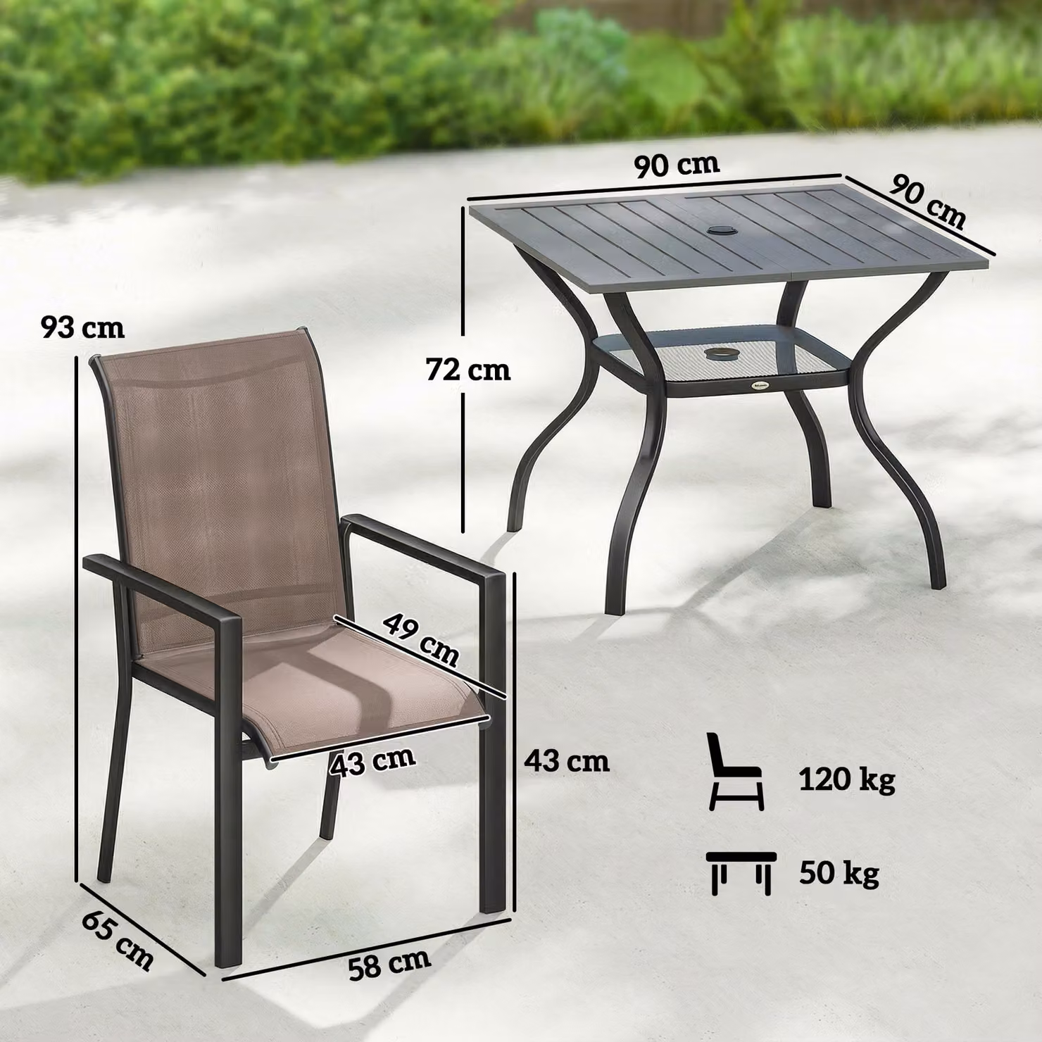 Outsunny 5 Piece Outdoor Dining Set for 4 with Square Table and Stackable Chairs in Grey and Khaki – 3