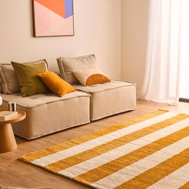 sweeek Indoor Striped Rug in Burnt Orange and White, W: 160 cm, D: 120 cm