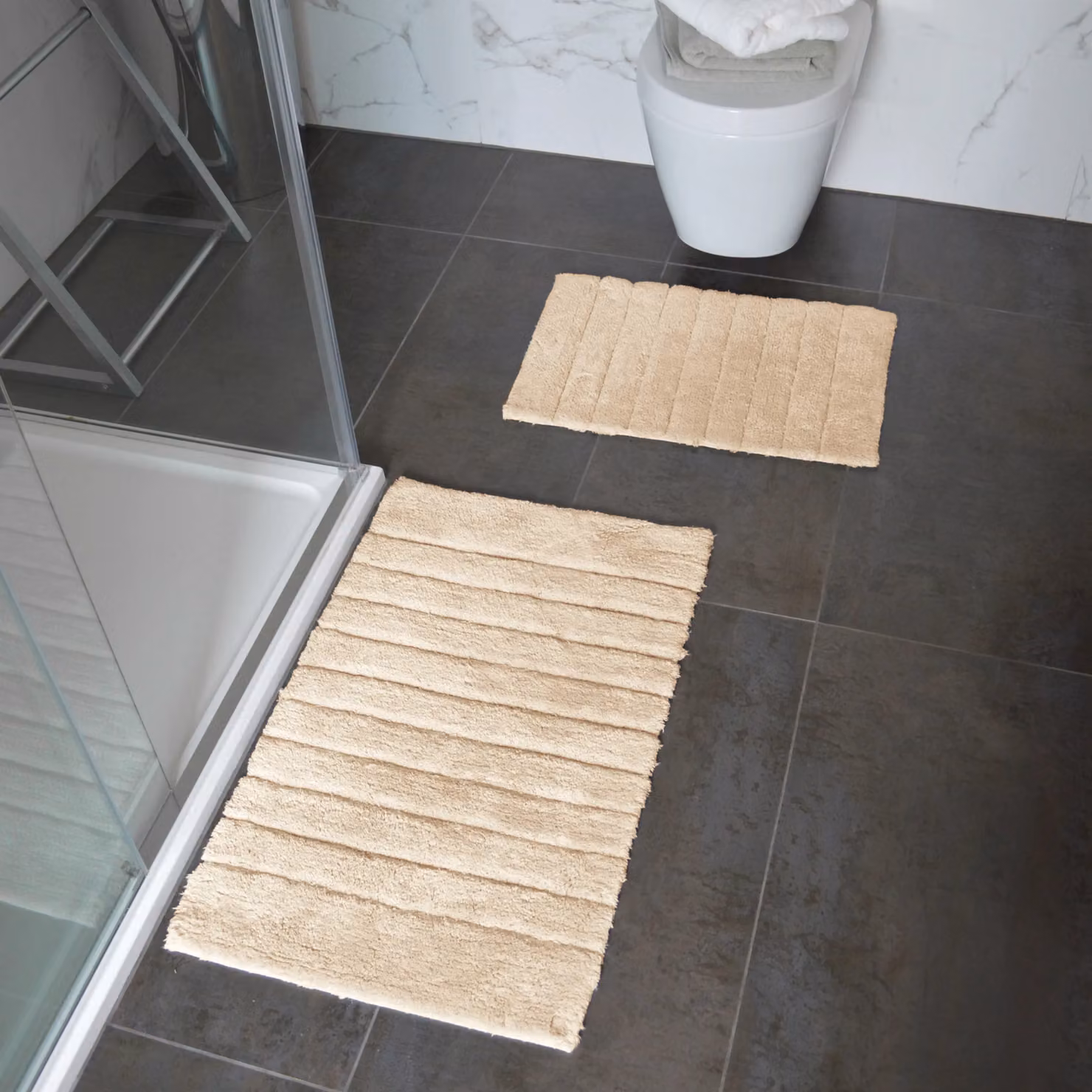 Allure Bath Fashions Ribbed Two Piece Cotton Bath Mat Set in Beige – 3