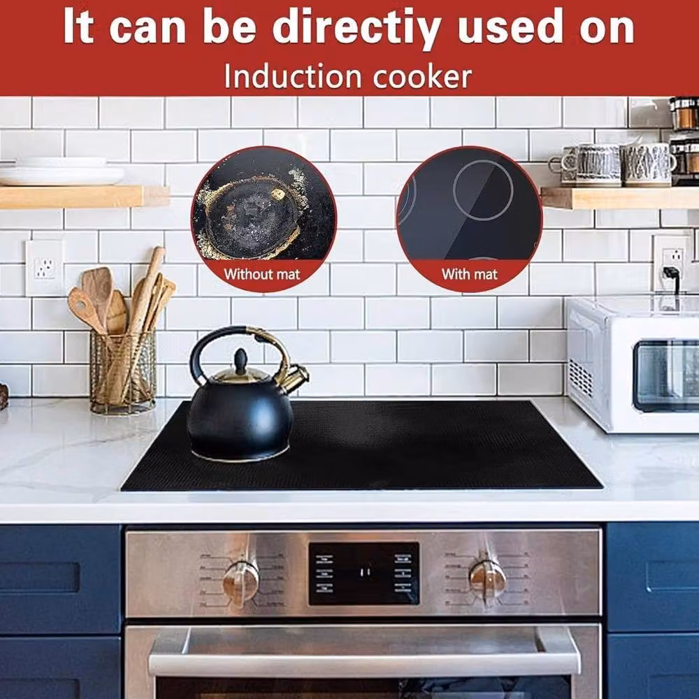 FLAVORA Heat Resistant Induction Hob Protector Mat, Black, W: 90 cm, D: 54 cm – 3