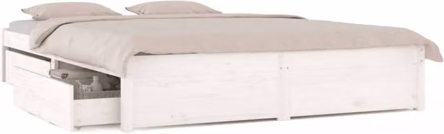 Berkfield Home White Solid Pine Bed Frame with Drawers W/D/H: 140 x 200 cm