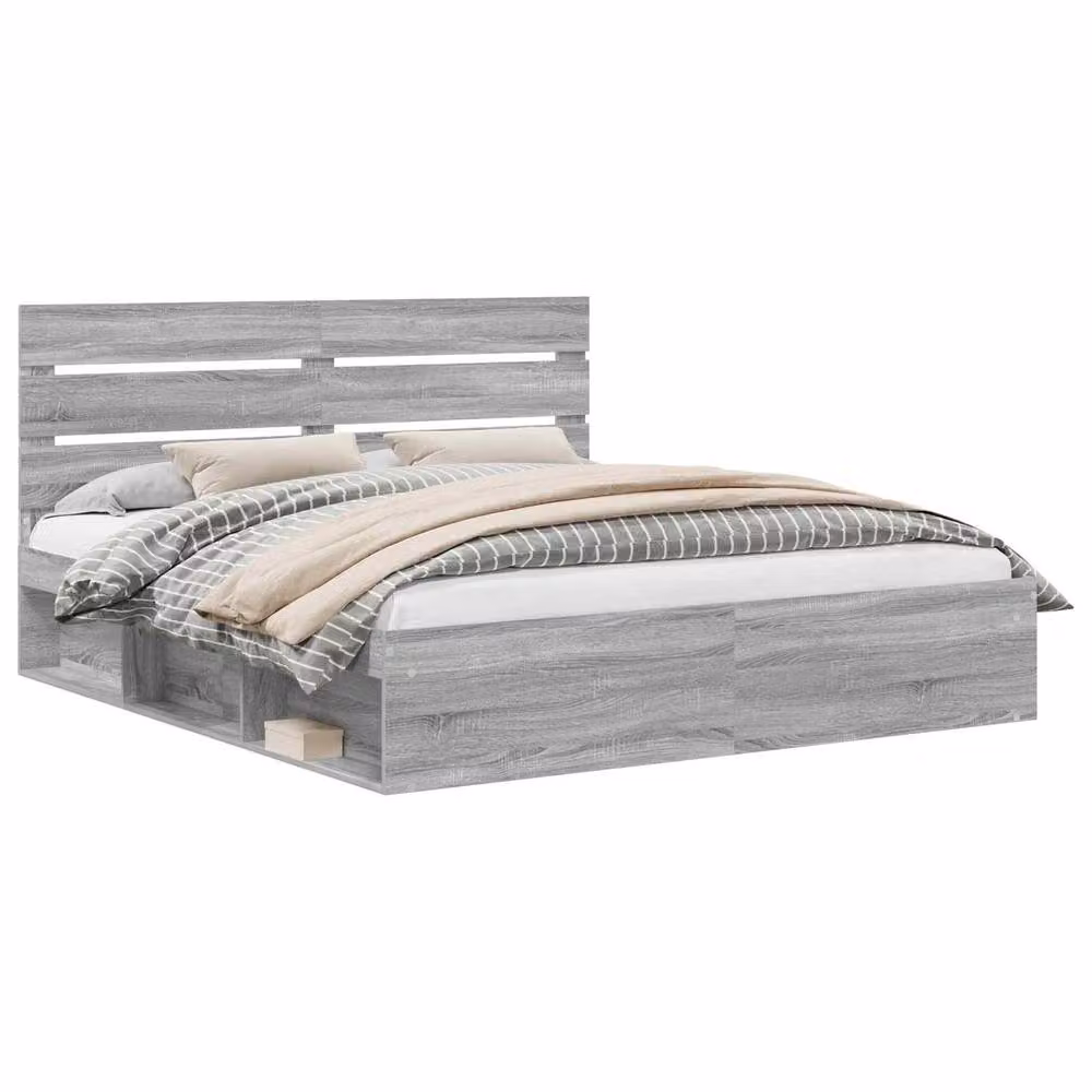 Berkfield Home Sonoma Bed Frame in Grey, Solid Pine and Engineered Wood, 200 x 200 cm – 2