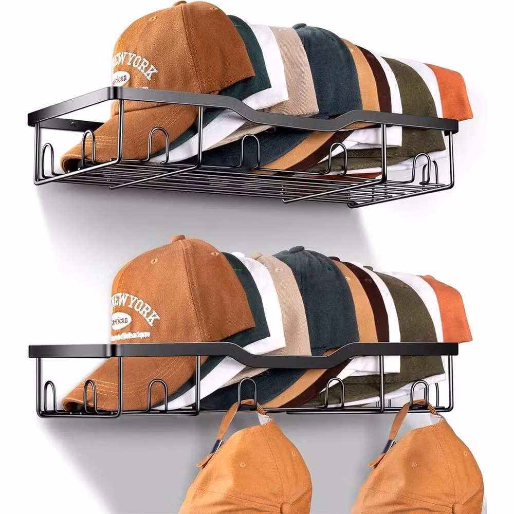 VOGREX 2-Pack Wall Mounted Metal Hat Cap Rack Storage Display Organiser in Black – 4